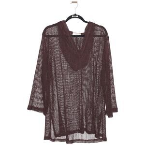 J. Valdi Brown Sequin Open Knit Swim Coverup Tunic Dress Size Large